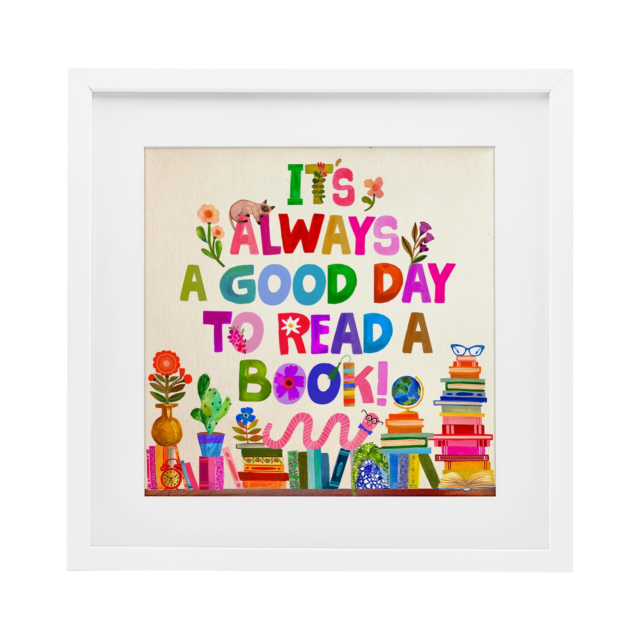 Stupell Industries Good Day To Read A Book Framed Print Under Glass, design by Katherine Herrell Studio